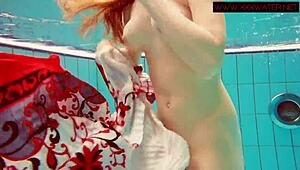 Hairy ginger Polish teen, wanna see her swim naked underwater in the pool?