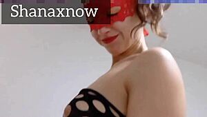 Teen in fishnets gives blowjob, gets fucked to orgasm, receives facial from Shanaxnow in bedroom