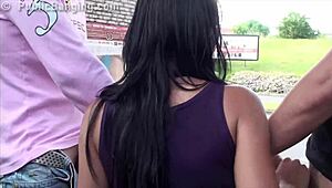 uhh, daring bus stop threesome sex in public, so crazyy