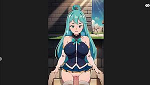 Konosuba Aqua Gets Standing Sex and Creampie in Hentai Game