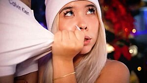 Horny blonde enjoys testing her friends cock live on her webcam show