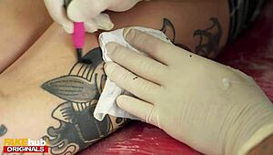 hot tattooed brunette, perfect body, fucked durin tattoo session, oops! - fakehub