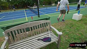 Sneaky sex during tennis game with pervteen 18+ - so risky!