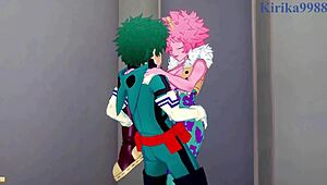 i watch mina ashido and momo yaoyorozu have intense sex with izuku midoriya in hentai