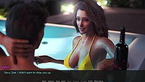 Wife and stepmother engage in cheating kisses in 3D hentai hotel scene.