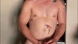 twink jerks off his big monster cock in the sunlight