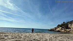 Curvy Nudist Stranger Teases with Dildo on Public Beach