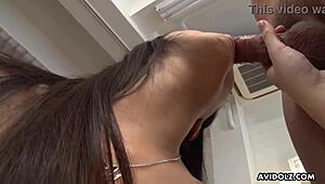 So, Japanese Tomomi Motozawa is jerking and sucking two cocks uncensored in wild action
