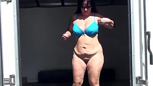 busty bbw wife drilled beside husband's truck outdoors