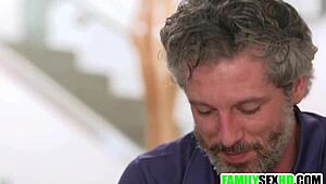 step mom and step daughter team up to suck and bang step dad hard