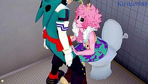 i watch mina ashido and momo yaoyorozu have intense sex with izuku midoriya in hentai