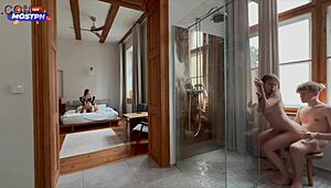 She Joins Amateur Group In Shower For Subtle Sucking And Cowgirl Fun