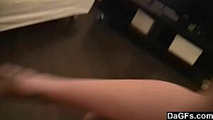 Amateur brunette stops studying to suck her boyfriend's cock in a facial ending