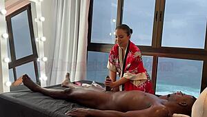 Asian Masseuse Lina Nakamura Can't Resist Big Black Cock in Public