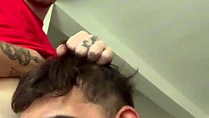 Intriguing gay pornstar gets bareback blowjob and assfucking from sexy neighbor