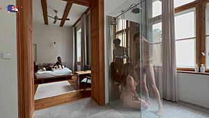 She Joins Amateur Group In Shower For Subtle Sucking And Cowgirl Fun