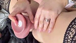 Wow, check Blondebunny8, this milf stretching her big clit with a huge dildo!