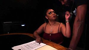 slutty boss deep throating and gagging on employee’s cock, so wet