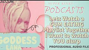 kinky podcast watches cum eating playlist and slurps together