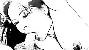 Cartoon nympho says, I’ll suck you dry right now