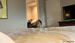 Shy Latina maid bent over by guest in Spanish hotel room