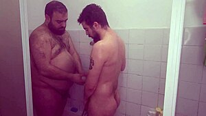 couple fucks bareback in the shower with monster cock. young ass pounded hard