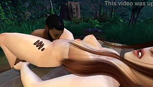 WOW! Sims 4 Black Man Pounds Lara Croft in Jungle Camp! Part 1 Shocks!