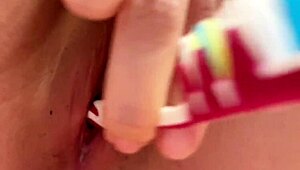 Bold close up of very wet and juicy pussy contractions during intense play