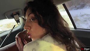 damn, risky public sex in the car with huge cum on face!