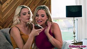 Busty Blake Blossom and Kenna James trib in hot lesbian action