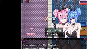 Mika and maki dominate in hentai game with face sitting on ass