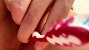 Bold close up of very wet and juicy pussy contractions during intense play