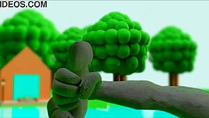 Detailed claymation anime girl masturbates in hentai cartoon