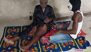 The cheating wife opens her big pussy, moaning as the contractor's dick pounds her.