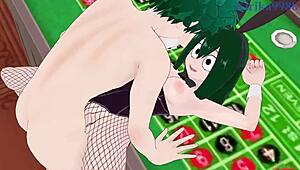 Nejire hado, tsuyu asui, and izuku midoriya in bunny girl intense sex