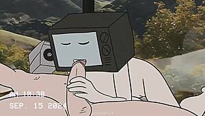 tv woman and cameraman animated encounter