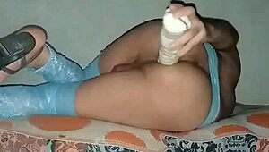 Damn, Sofi Black in blue nylons stretches her ass with a huge toy!