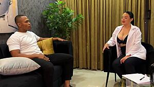 Nympho with big dick visits busty sexologist Daniela Gomez for wild therapy! It's a jaw-dropping session of raw action.