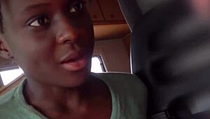 pov horny black girlfriend gets hard nipples and goes down to road head...