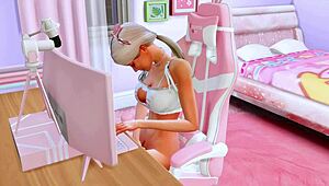 Perverted stepdaughter tests deep throat on camera for stepfather in Sims hentai, crazy stuff!