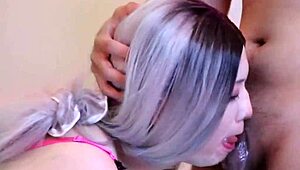 Hey, check this Asian babe throating deep in interracial action!