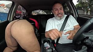 Ever seen a BBW with giant breasts getting wild in a car during a ride?