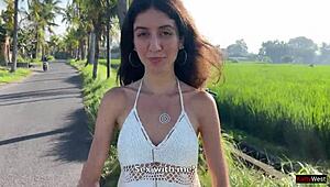 Cute 18 y.o. rice picker girl bangs new boss on farm for creampie