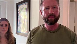 Stepdad Shares Daughter In Threesome Blowjob