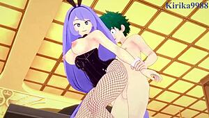 Nejire hado, tsuyu asui, and izuku midoriya in bunny girl intense sex