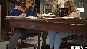 Teen ebony Avery Jane drilled by tranny Kasey Kei and busty Emma Rose