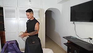 Abby Carter convinces gay friend for deepthroat, scissoring, and hard fucking.