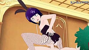 mitsuki bakugo and kyoka jiro and izuku midoriya in bunny girl scene.