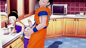 Chichi gets stuck in the kitchen during dragon ball z fantasy