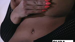 Hot blonde Britney Amber teases before slamming a huge toy deep inside